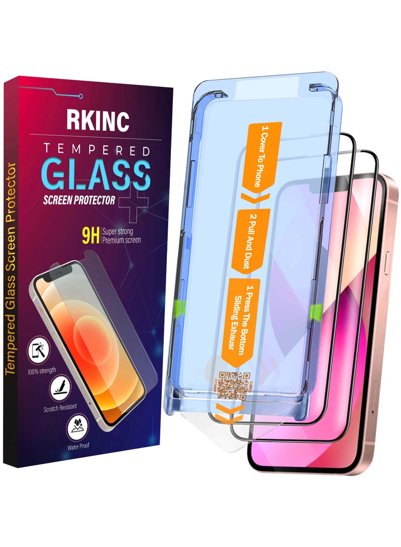 RKINC Screen Protector [2-Pack] for iPhone 13, 13 Pro, 14 [Automatic Installation] Tempered Glass HD [10X Military Grade Protection] Scratch-Resistant, Shatter-Proof - Image 1