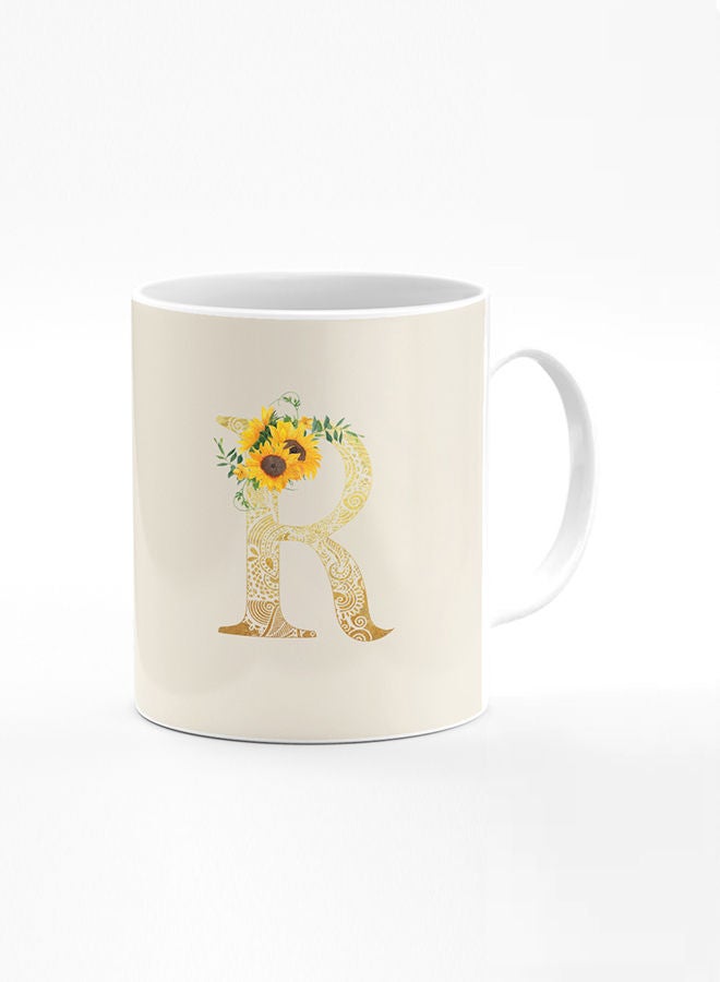 Stylizedd Designer Printed Coffee Mug 11oz Ceramic Personalised Gift Mugs Cup Custom Monogram Initial Letter Floral Pattern Alphabet R (Albescent White)  - Image 1