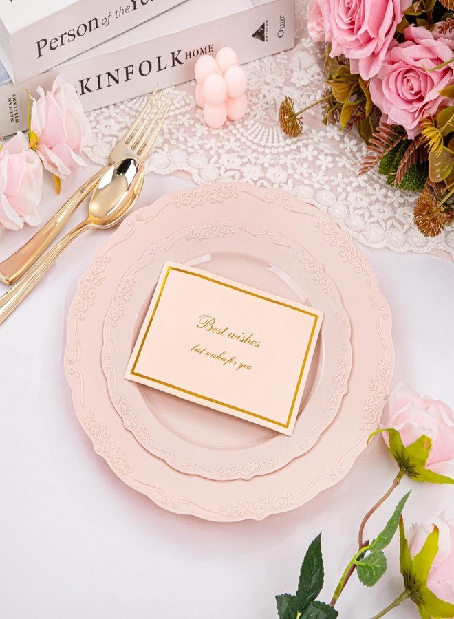 U-QE 100PCS Mauve Pink Plastic Plates - Heavy Duty Pink Disposable Plates for Mothers Day, Party, Baby Shower, Wedding - Serving 50 Guests Include 50PCS 10'' Dinner Plates & 50PCS 7.5'' Dessert Plates - Image 5