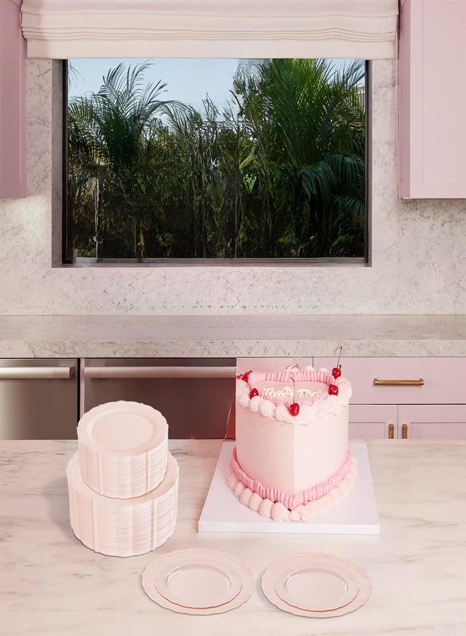 U-QE 100PCS Mauve Pink Plastic Plates - Heavy Duty Pink Disposable Plates for Mothers Day, Party, Baby Shower, Wedding - Serving 50 Guests Include 50PCS 10'' Dinner Plates & 50PCS 7.5'' Dessert Plates - Image 3