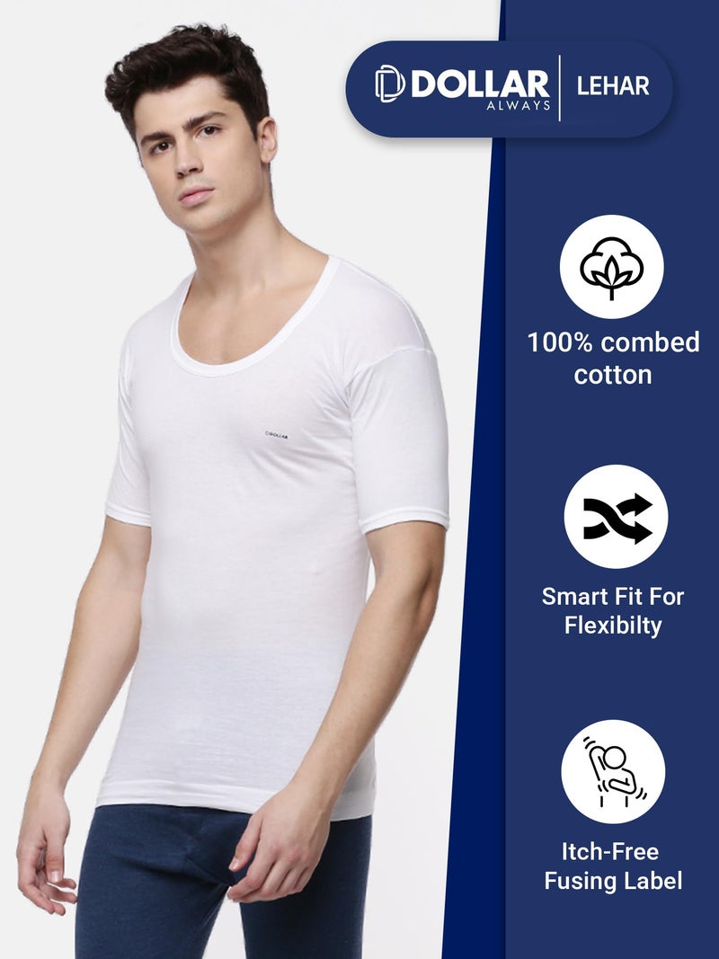 Dollar Lehar Combed Cotton Men's White Vest - Pack of 4 - Image 5