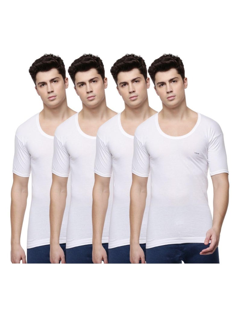Dollar Lehar Combed Cotton Men's White Vest - Pack of 4 - Image 1