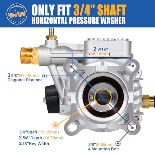 TOOLCY 3/4" Shaft Horizontal Pressure Washer Pump, 2600-3300 PSI @ 2.5 GPM - Power Washer Pump for Gas Washer - Compatible with Honda, Simpson, Ryobi and More - Image 2