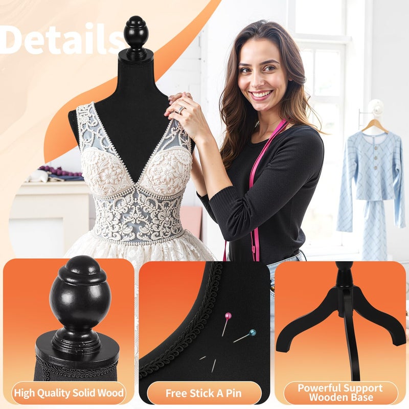 FDW Manikin 60â€-67â€Height Adjustable Female Dress Model Display Torso Body Tripod Stand Clothing Forms (Black, 60-67 Inches) - Image 4