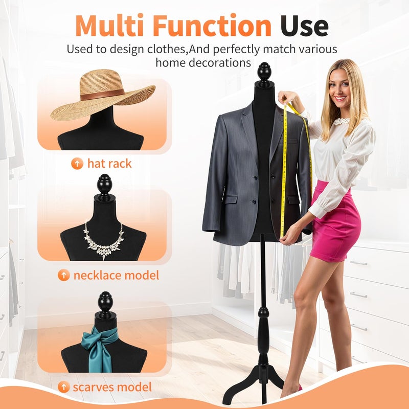 FDW Manikin 60â€-67â€Height Adjustable Female Dress Model Display Torso Body Tripod Stand Clothing Forms (Black, 60-67 Inches) - Image 5
