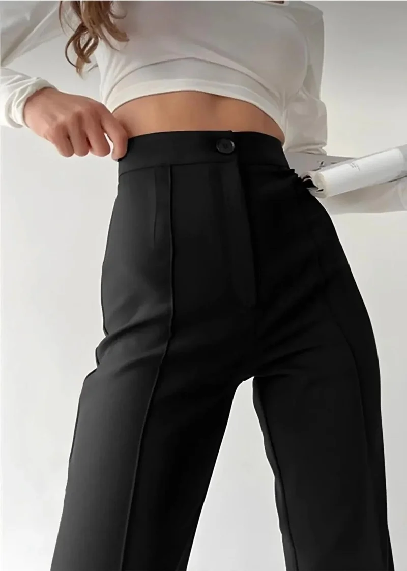 Swana Women's Crepe Fabric Lycra Plaid Front Flared Leg Palazzo Trousers