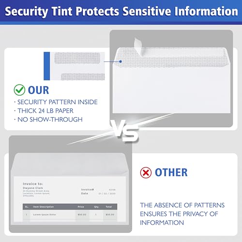YNXPTBNC #8 Double Window Security Check Envelopes,Double Window Self Seal Security Envelopes,No.8 Double Window Bussiness Envelopes,70 Pack,Size 3 5/8 x 8 11/16 Inches,Designed for Checks(NOT for INVOICES) - Image 5