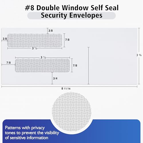 YNXPTBNC #8 Double Window Security Check Envelopes,Double Window Self Seal Security Envelopes,No.8 Double Window Bussiness Envelopes,70 Pack,Size 3 5/8 x 8 11/16 Inches,Designed for Checks(NOT for INVOICES) - Image 2