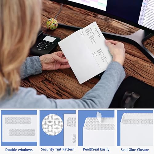 YNXPTBNC #8 Double Window Security Check Envelopes,Double Window Self Seal Security Envelopes,No.8 Double Window Bussiness Envelopes,70 Pack,Size 3 5/8 x 8 11/16 Inches,Designed for Checks(NOT for INVOICES) - Image 3