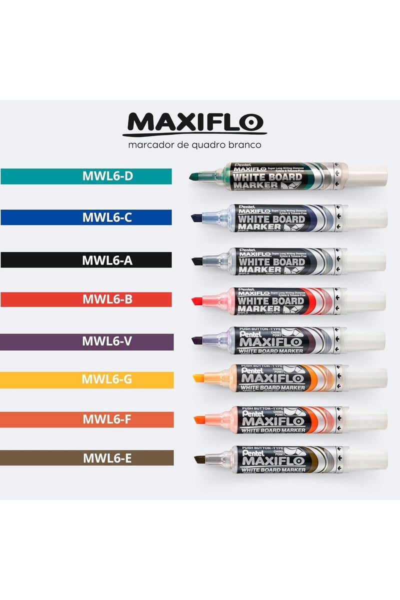 Pentel ماركر سبورة ماكسي فلو، رأس مائل عريض، أخضر (عبوة من 12) - Image 5