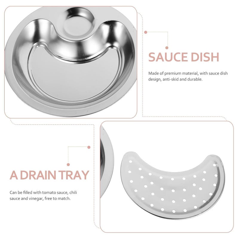 RexezGuardz Stainless Steel Round Dumpling Plate with Dip Holder - Versatile Serving Dish for Dumplings, Snacks, Fruits & More - Durable Kitchen Essential for Home & Restaurant - Image 2