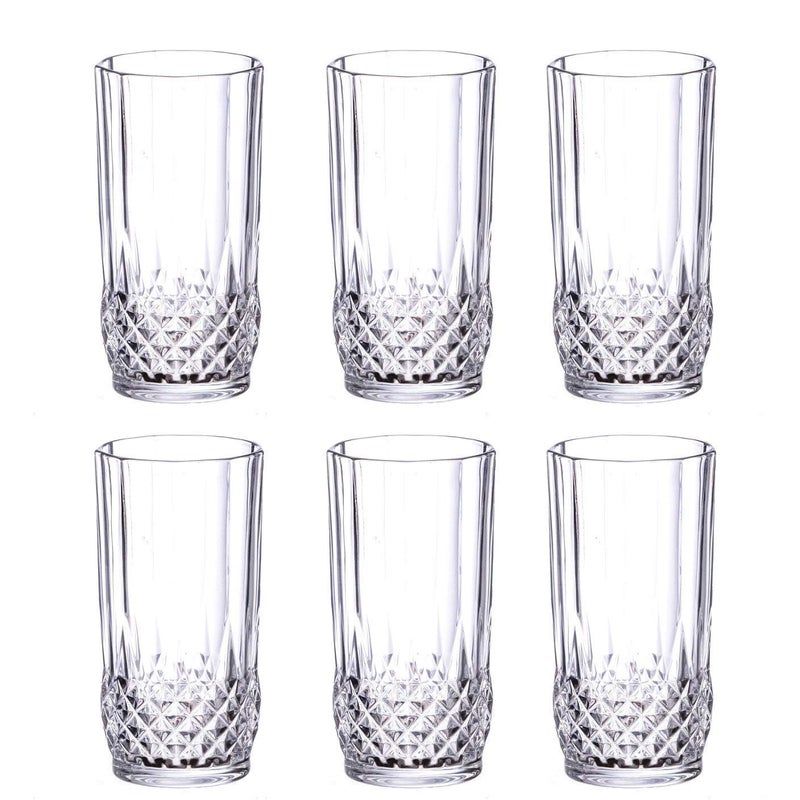 Saaikee Beer Glass Whiskey Glass Juice Water Glass Tall Mug Drinking Glass Diamond Design Transparent 250 Ml (Set of 6) - Image 5