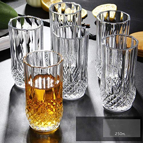 Saaikee Beer Glass Whiskey Glass Juice Water Glass Tall Mug Drinking Glass Diamond Design Transparent 250 Ml (Set of 6) - Image 2