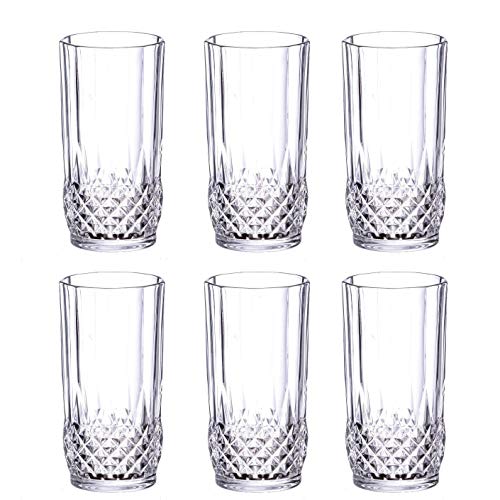 Saaikee Beer Glass Whiskey Glass Juice Water Glass Tall Mug Drinking Glass Diamond Design Transparent 250 Ml (Set of 6) - Image 1