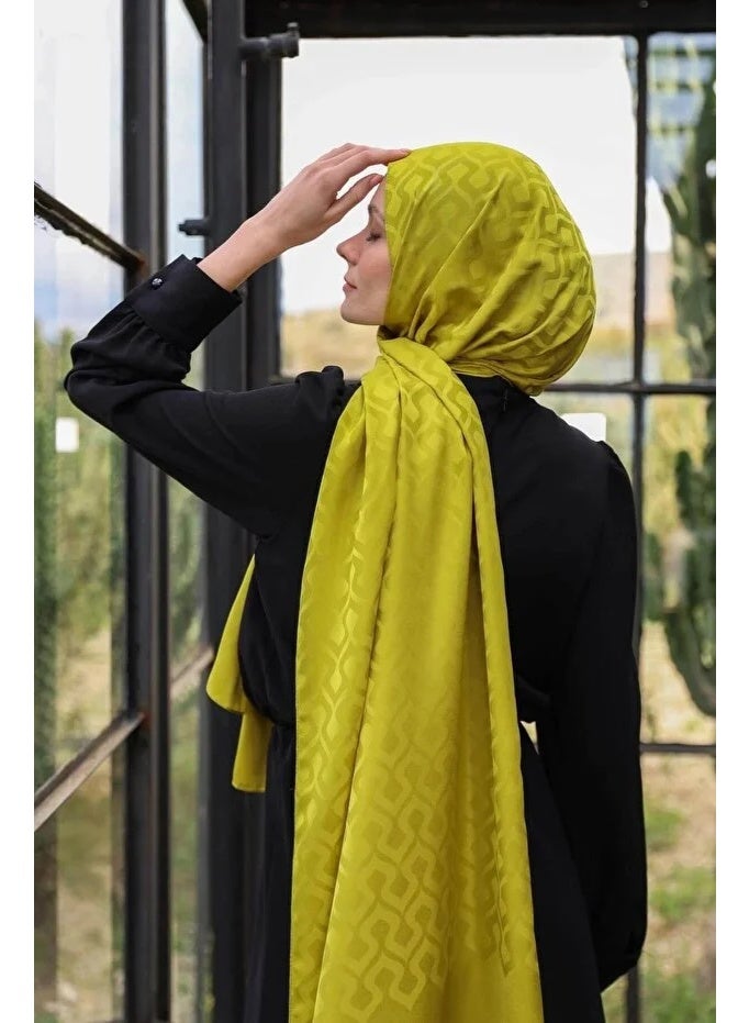 Soft Silky Jacquard Hijab Shawl with Drop Pattern in Yellow – Cotton-Viscose Blend - Image 4