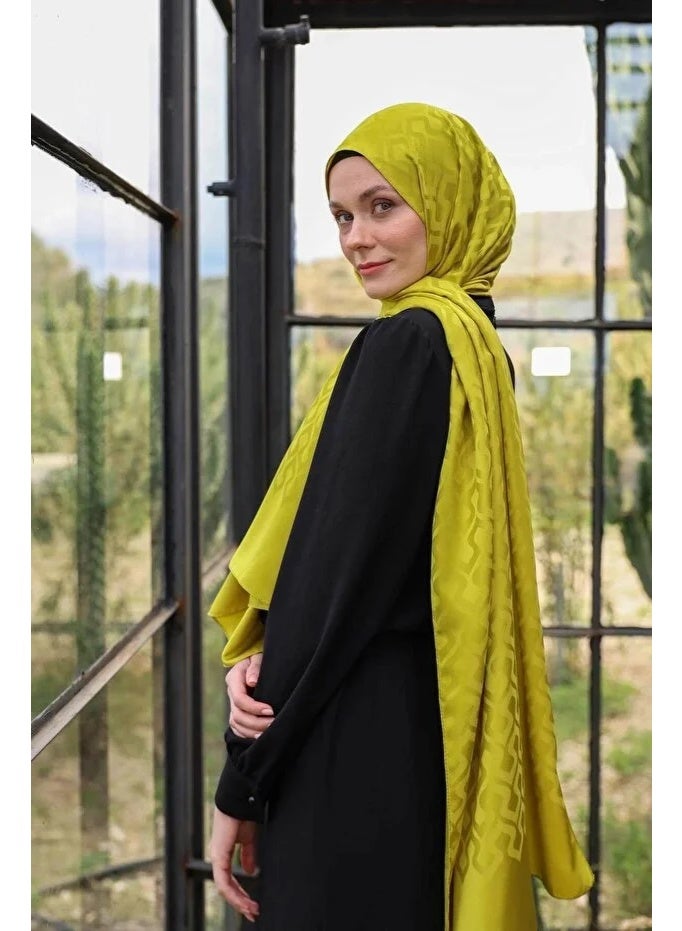 Soft Silky Jacquard Hijab Shawl with Drop Pattern in Yellow – Cotton-Viscose Blend - Image 3