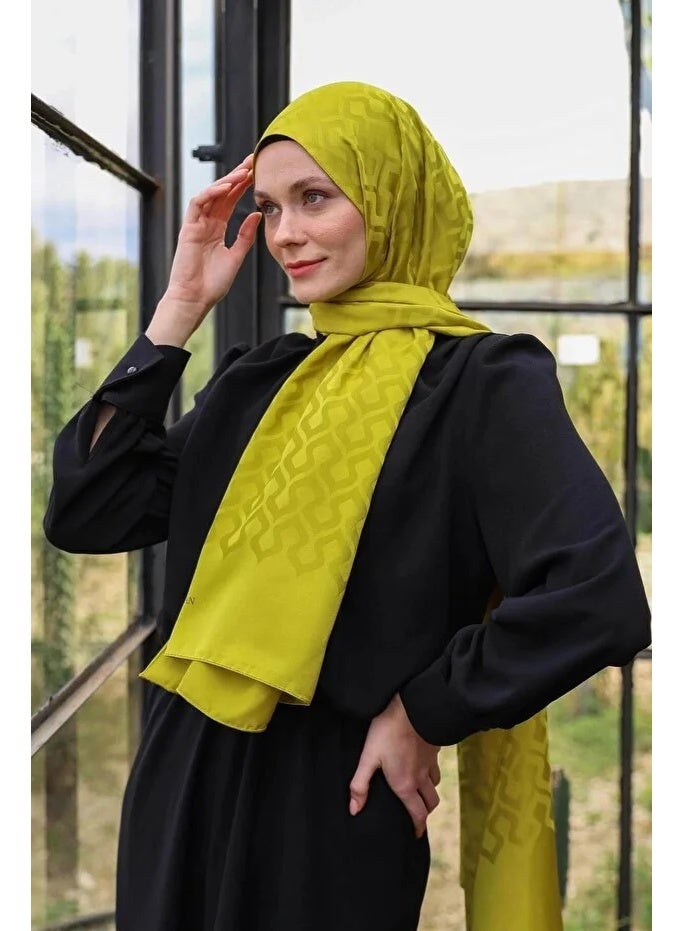 Soft Silky Jacquard Hijab Shawl with Drop Pattern in Yellow – Cotton-Viscose Blend - Image 1