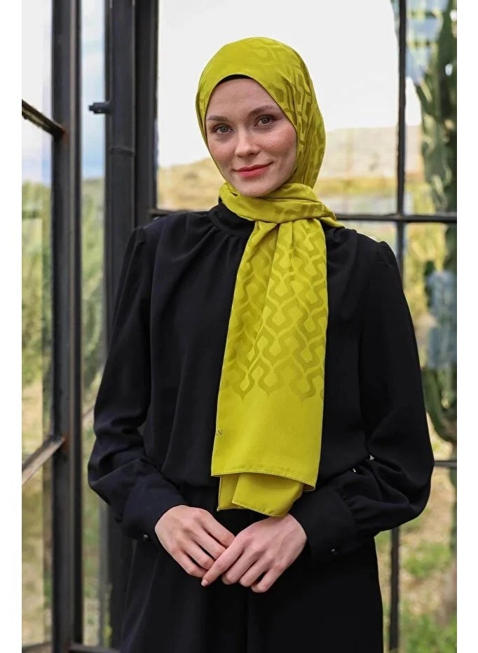 Soft Silky Jacquard Hijab Shawl with Drop Pattern in Yellow – Cotton-Viscose Blend - Image 2