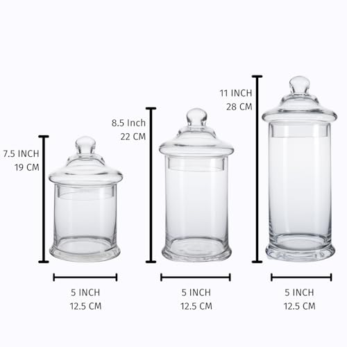 Diamond Star Set of 3 Glass Apothecary Jars with Lids, Clear Bathroom Storage Organizer Canister Set for Qtips, Cotton Swabs, Cotton Balls, Bath Salts (H: 11", 8.5", 7.5", D: 5"; 23 FL.OZ, 34 FL.OZ and 45 FL.OZ) - Image 2