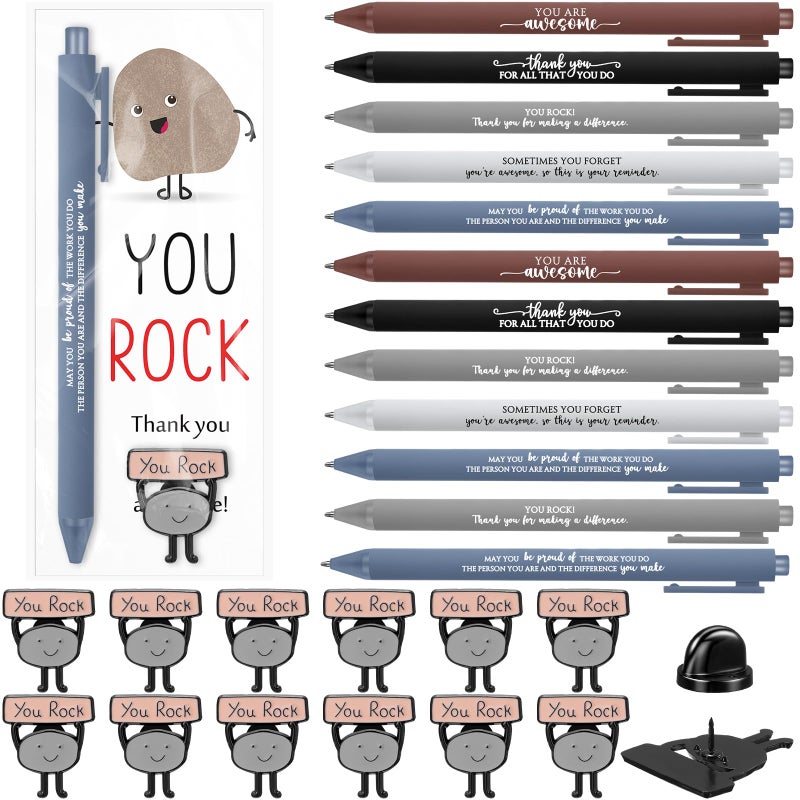 Sayglossy 12 Sets You Rock Motivational Employee Appreciation Funny Gifts Bulk Ballpoint Pens Inspirational Cards Brooch Pin Opp Bags Inspirational Funny Pens for Coworkers Team Staff Volunteer - Image 2