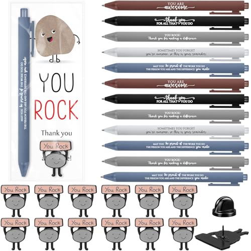 Sayglossy 12 Sets You Rock Motivational Employee Appreciation Funny Gifts Bulk Ballpoint Pens Inspirational Cards Brooch Pin Opp Bags Inspirational Funny Pens for Coworkers Team Staff Volunteer - Image 1