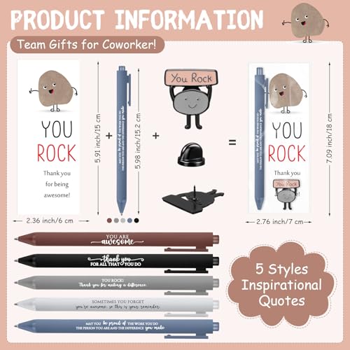 Sayglossy 12 Sets You Rock Motivational Employee Appreciation Funny Gifts Bulk Ballpoint Pens Inspirational Cards Brooch Pin Opp Bags Inspirational Funny Pens for Coworkers Team Staff Volunteer - Image 3