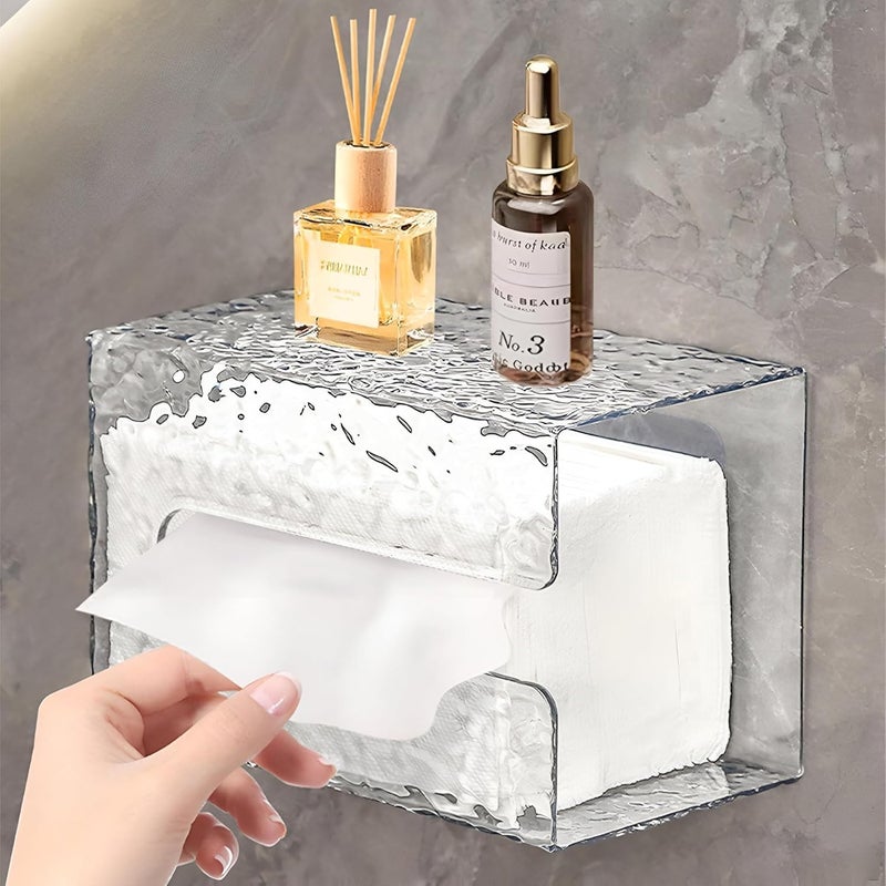 Acrylic Tissue Holder, Modern Wall Mounted Tissue Holder, Space Saver, Perfect for Bathroom, Kitchen, Bedroom, Elegant Paper Towel Organizer Easy to Install 17.4x9x12cm. - Image 1