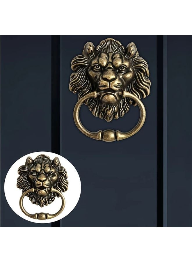 Antique Bronze Lion Head Door Knocker 6 3 Inch Classic Brass Pull Handle Metal Decor - Image 3