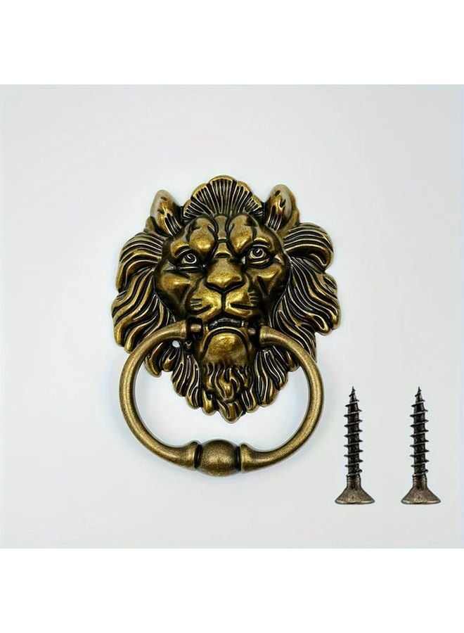 Antique Bronze Lion Head Door Knocker 6 3 Inch Classic Brass Pull Handle Metal Decor - Image 1