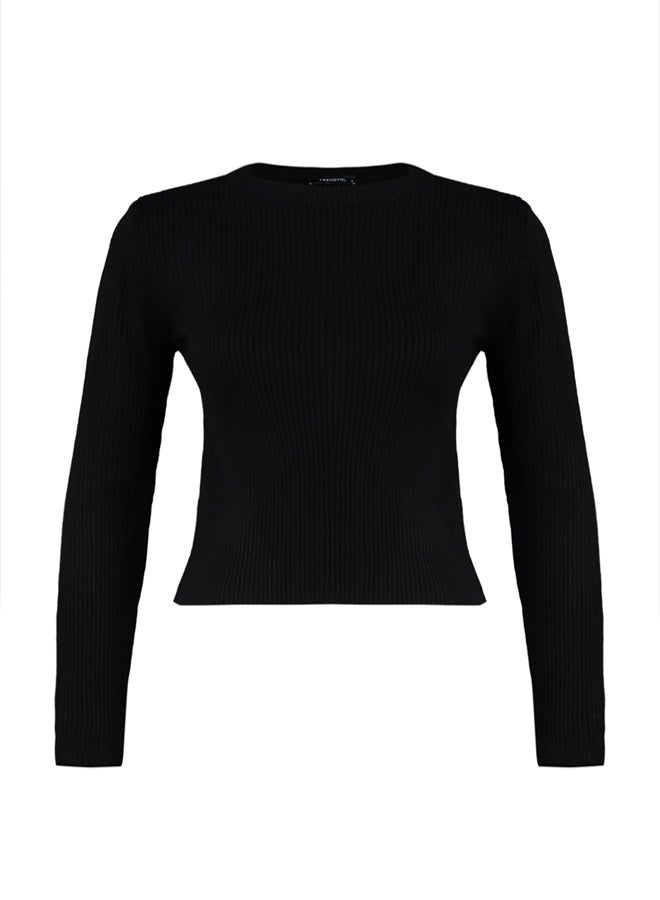 trendyol Black Basic Ribbed Knitwear Sweater - Image 5