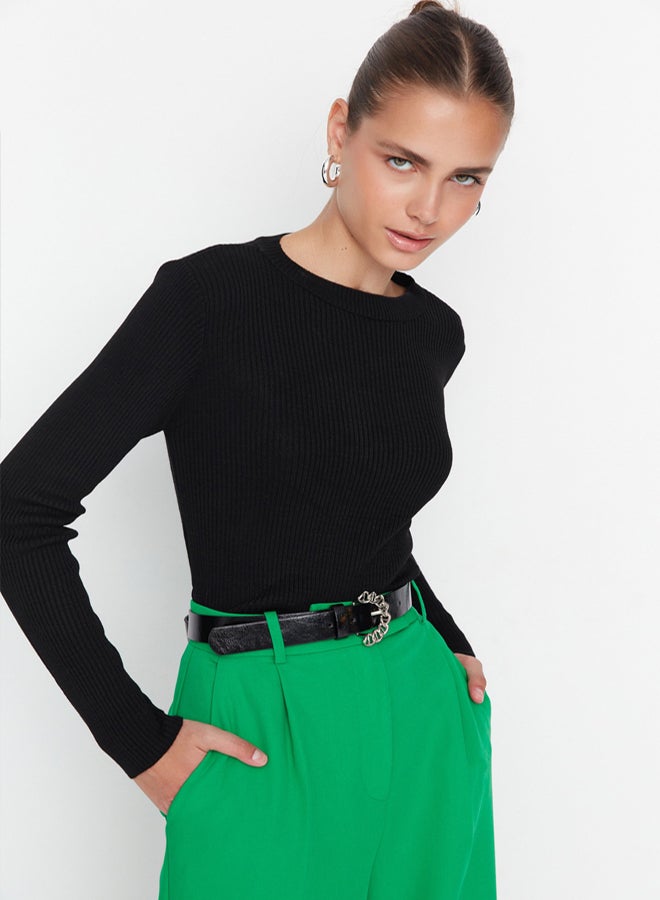 trendyol Black Basic Ribbed Knitwear Sweater - Image 1