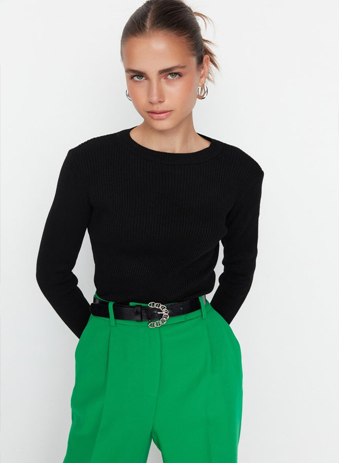 trendyol Black Basic Ribbed Knitwear Sweater - Image 2