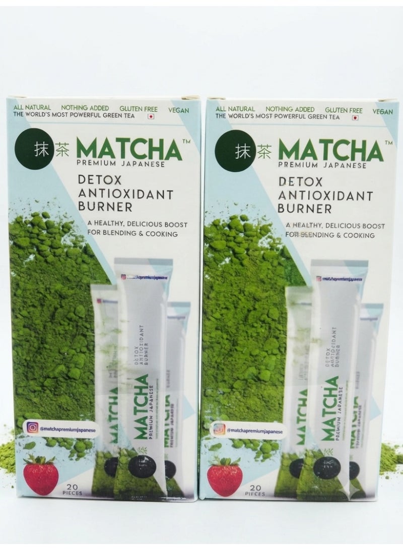 MATCHA Natural Japanese Matcha Green Tea Powder, Strawberry Flavor, Antioxidant & Detox, 160g, 20 Sachets, Twin Pack (2 Pieces) - Image 1