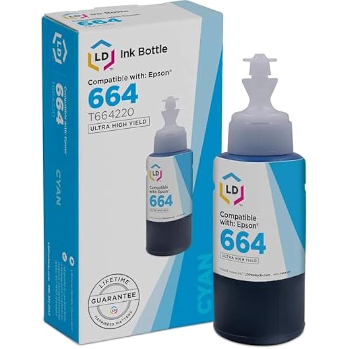 INK BOTTLE REPLACEMENT COMPATIBLE WITH EPSON T664220 HIGH YIELD (CYAN) COMPATIBLE WITH EXPRESSION ET-2500 ECOTANK 2550, 4500, 4550, 3600, 16500, 2600, 2650, AND L1300 - Image 1