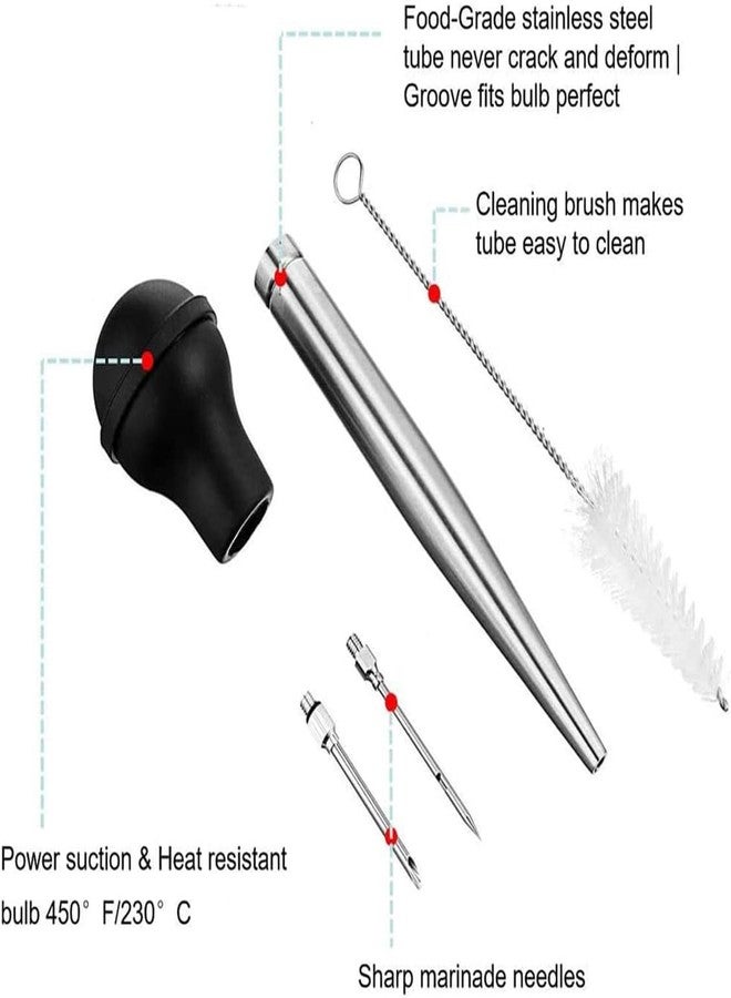 Cangfort Large Turkey Baster, Stainless Steel Baster Tool for Cooking with Cleaning Brush and Marinade Tools, Professional Turkey Baster Syringe for Oiling and Marinating Turkey, Beef, Pork, Fish(10.9Inch) - Image 4