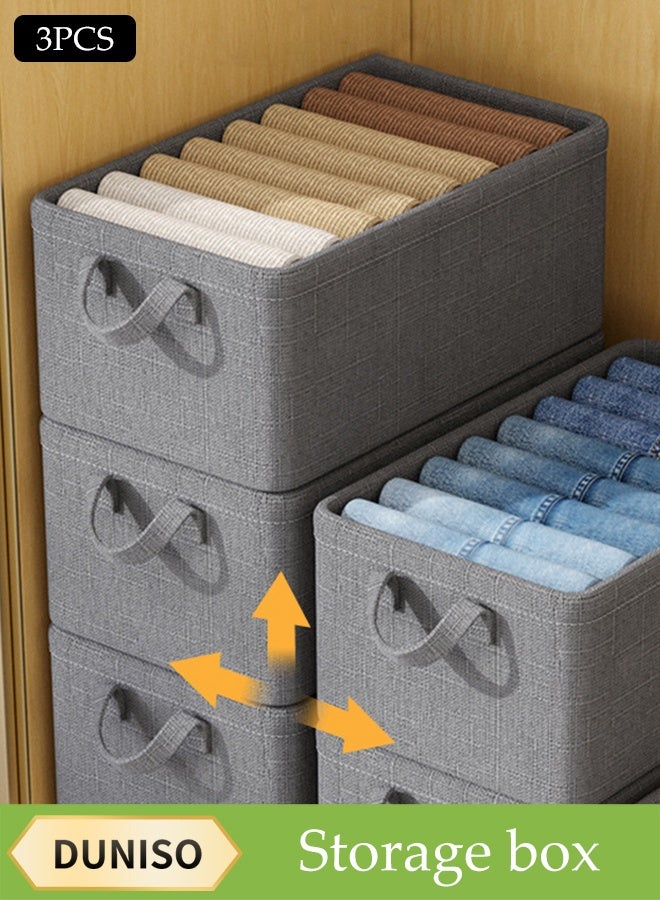 DUNISO 3 Pcs Wardrobe Clothes Organizer, Drawer Organizers with Handles，Foldable Closet Organizer Bins，Moisture and Mold Prevention，Sturdy and Durable，for Organizing Clothing Jeans Toys Book Shelves Closet Wardrobe，47*28*20cm，Grey - Image 1