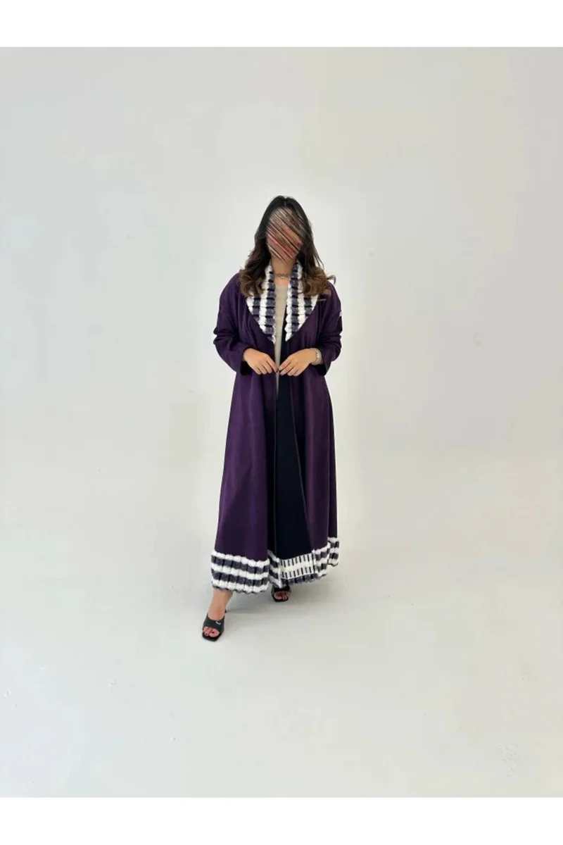 Tori-abaya Chamois abaya with tiered fur