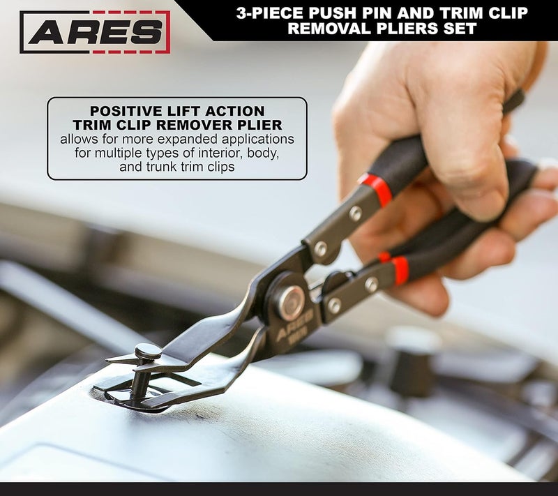 ARES 10074 – 3-Piece Push Pin and Trim Clip Removal Pliers Set – 30 Degree, 80 Degree, and Lift Action Pliers - Removes Push Pin and Press in Trim Clip Style Fasteners - Protects Trim and Fasteners - Image 5