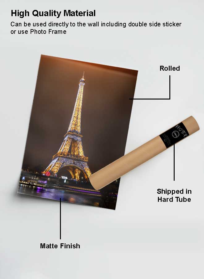 لوحة بوستر ديكور لوحة بدون فريم مع أربع قطع منفصلة من اللاصق ذو الوجهين تصميم برج ايفل مضاء غرفة النوم غرفة المعيشة وديكور المكتب - Image 2