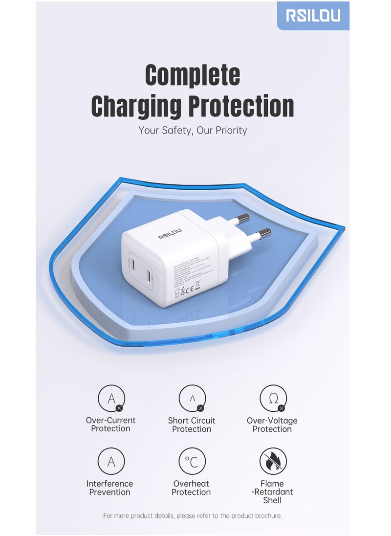 rsilou - R4282 GaN 40W Super Fast Charger, Dual USB-C Power Ports Power, Speed, and Safety in One Compact Design, with GaN Technology, Supports apple and all smartphones, tablets, Bluetooth headphones, and more, MultiProtect Protection - Image 1