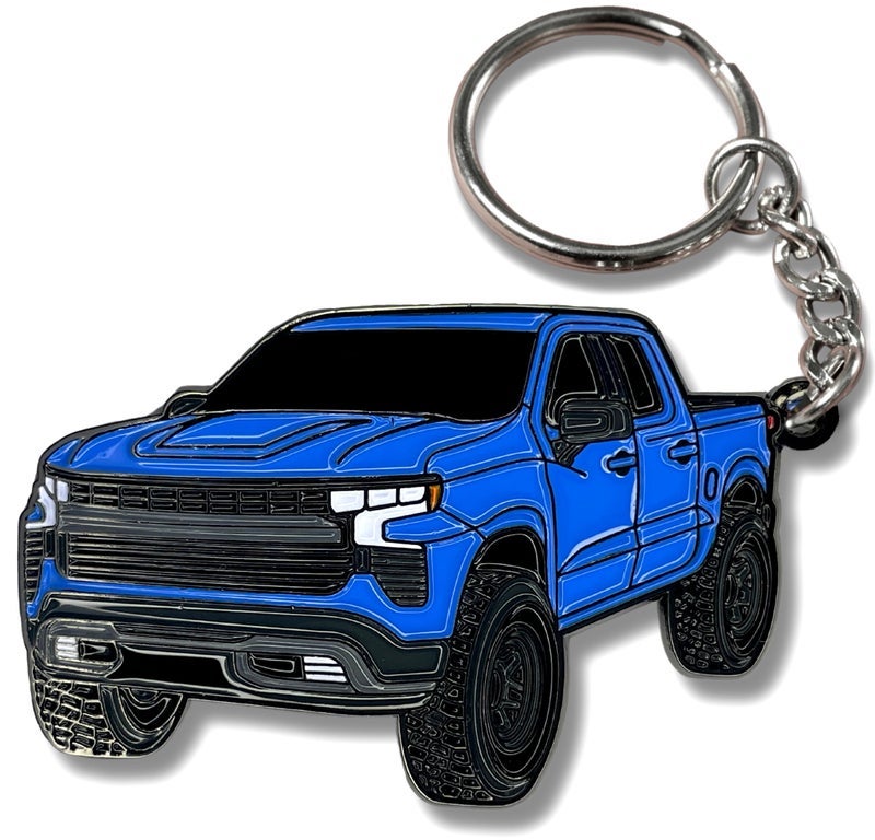FOUR WHEEL BEAST Chevy Keychain Compatible with Chevy Silverado 1500 Accessories - Toy Truck Gifts Men Key Fob (Glacier Blue) - Image 1