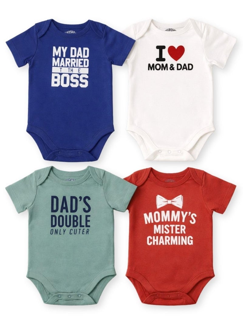 TuddyBuddy 100% Cotton Baby's Multi Color Romper/Bodysuit - (Pack of 4 Half Sleeves, Baby Chest Printed Rompers - 3 Months-6 Months) - Image 1