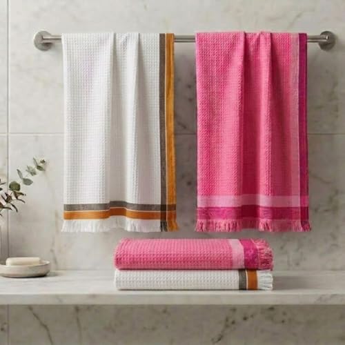 Athom Trendz Athom Living Light Weight Cotton Premium Waffle Border Bath Towel 75x150 cm Pack of 4 Multi15 - Image 1