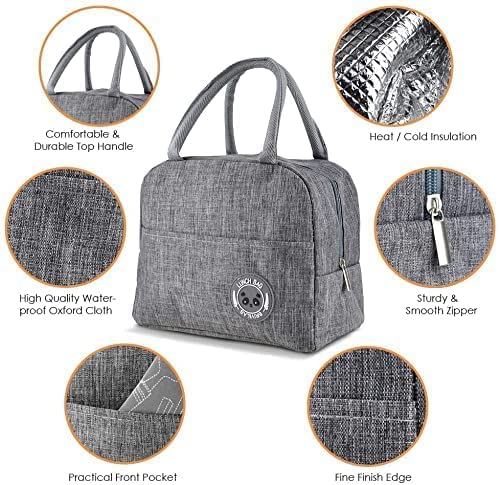 HaRvic HaRvic Insulated Travel Tiffin Lunch Bag Storage Bag Small Lunch Box Bag for Women Work Student Kids to School Thermal Cool Tote Bag Grey  - Image 2
