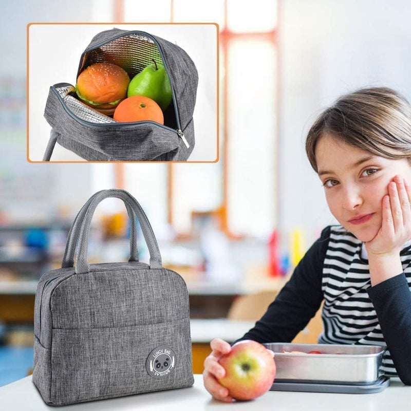 HaRvic HaRvic Insulated Travel Tiffin Lunch Bag Storage Bag Small Lunch Box Bag for Women Work Student Kids to School Thermal Cool Tote Bag Grey  - Image 4