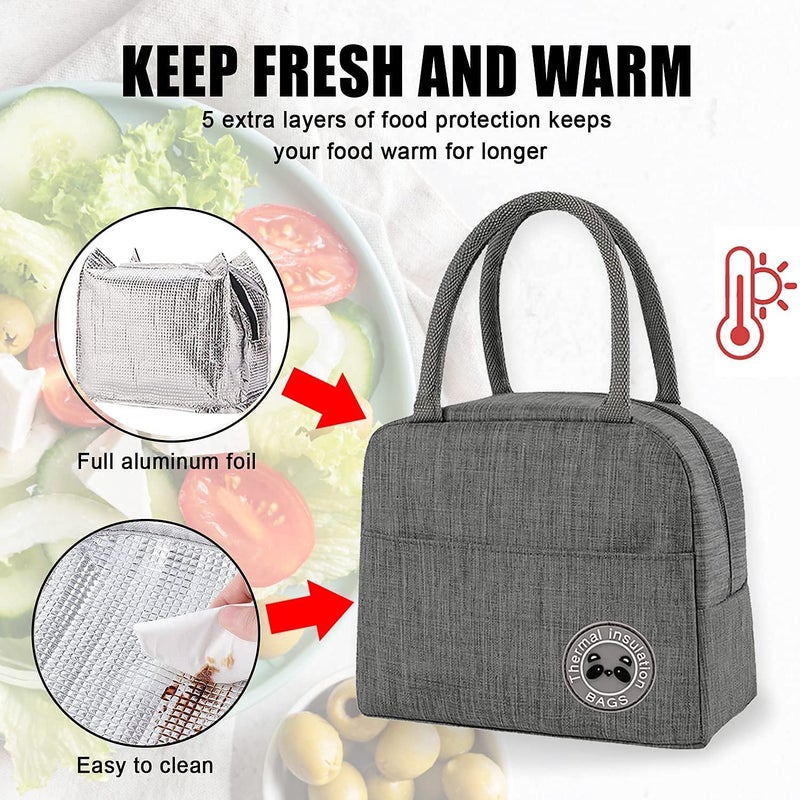 HaRvic HaRvic Insulated Travel Tiffin Lunch Bag Storage Bag Small Lunch Box Bag for Women Work Student Kids to School Thermal Cool Tote Bag Grey  - Image 5