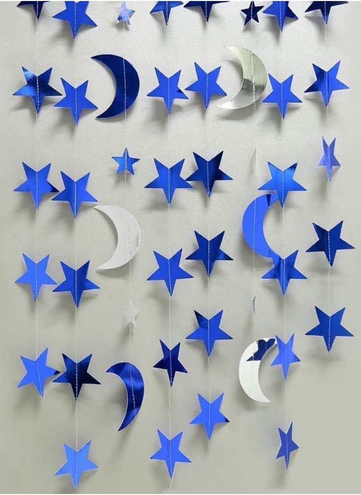 TAPIT Blue Silver Stars and Moon Garlands Kit Twinkle Little Star Garand/Hanging Streamers/Bunting Banner for Birthday Party Decoration/Wedding Decor/Baby Shower/Christmas/Nursery/Ramadan  - Image 5