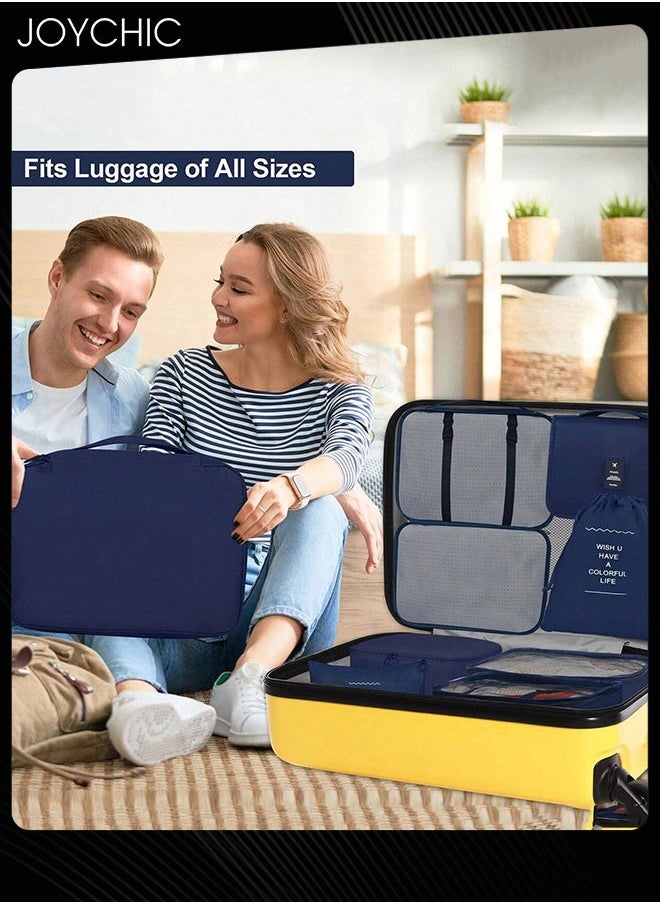 Joychic - 8 Piece Travel and Business Trip Packing Cubes for Suitcases Lightweight Trip Essential Saving Space Storage Bag Set with Toiletries Bag for Clothes Shoes Cosmetics Toiletries Navy Blue - Image 1