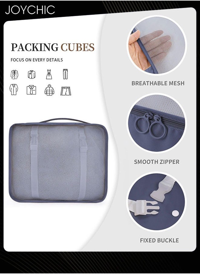 Joychic - 8 Piece Travel and Business Trip Packing Cubes for Suitcases Lightweight Trip Essential Saving Space Storage Bag Set with Toiletries Bag for Clothes Shoes Cosmetics Toiletries Navy Blue - Image 1