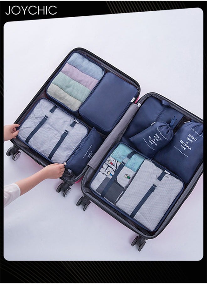 Joychic - 8 Piece Travel and Business Trip Packing Cubes for Suitcases Lightweight Trip Essential Saving Space Storage Bag Set with Toiletries Bag for Clothes Shoes Cosmetics Toiletries Navy Blue - Image 1
